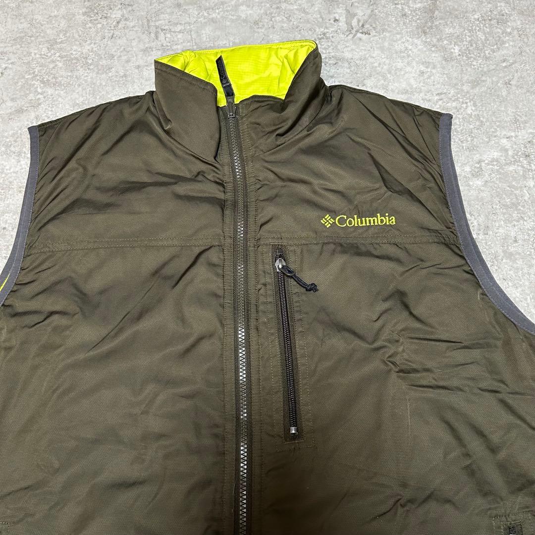 Columbia プリマロフト リバーシブル 中綿 ベスト カーキ 黄緑 XL