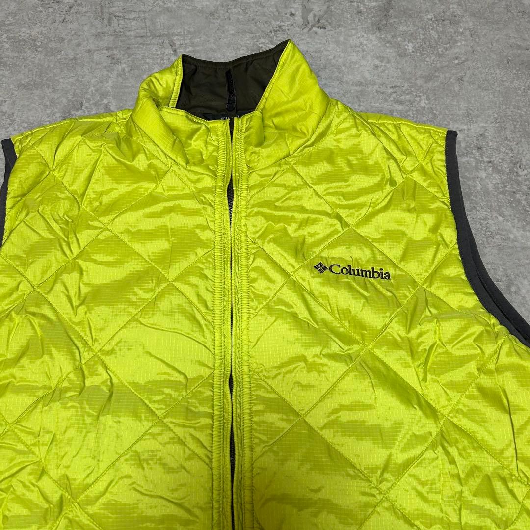 Columbia プリマロフト リバーシブル 中綿 ベスト カーキ 黄緑 XL