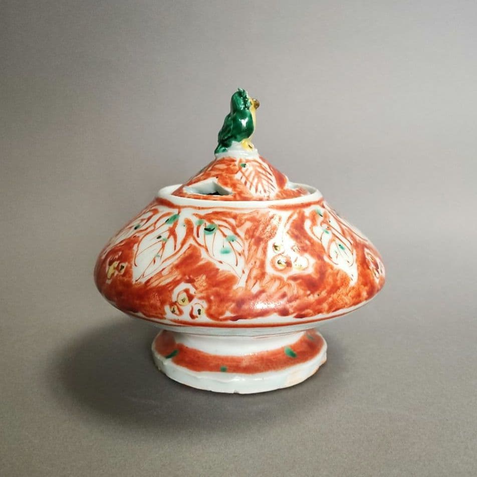 村田眞人(真人)　色絵木菟(みみずく)香炉　村田亀水