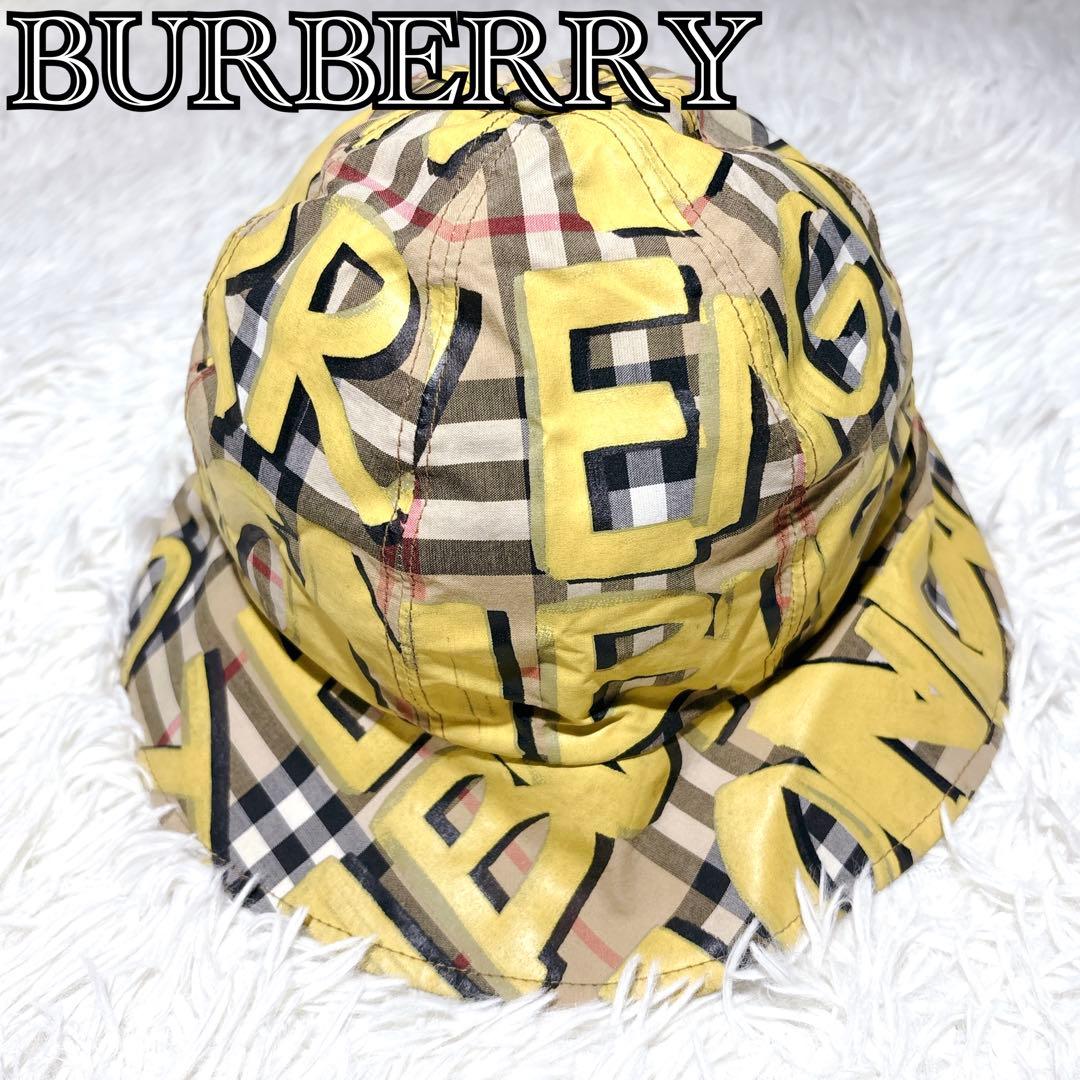 バーバリー バケットハット グラフィティ M/L ノバチェック イエロー
