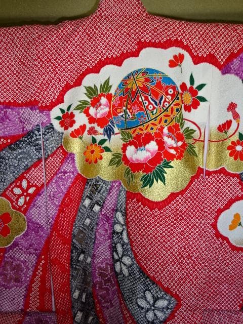 産着一つ身　女児着物　総絞り　仕付け糸付き