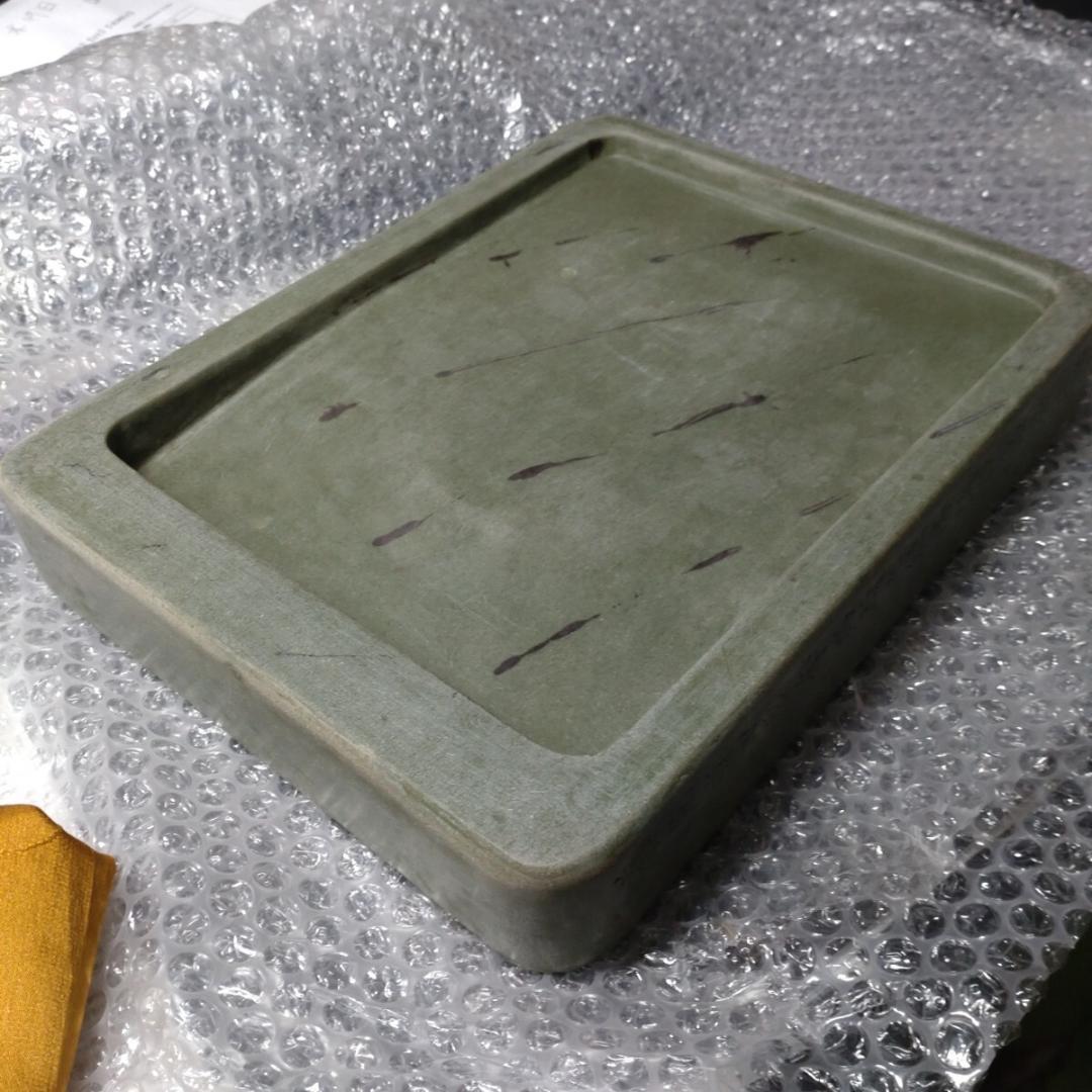 清代 上浣造 緑端渓硯 雲龍鳳凰彫刻 木箱付 書道具 すずり