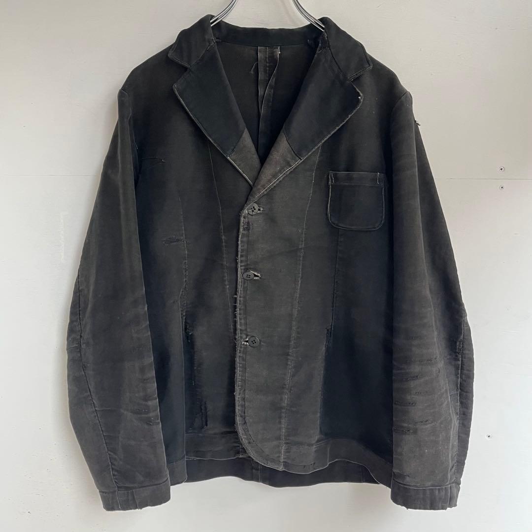 30s 40s フレンチ ブラックモールスキンジャケット テーラード 希少 襤褸
