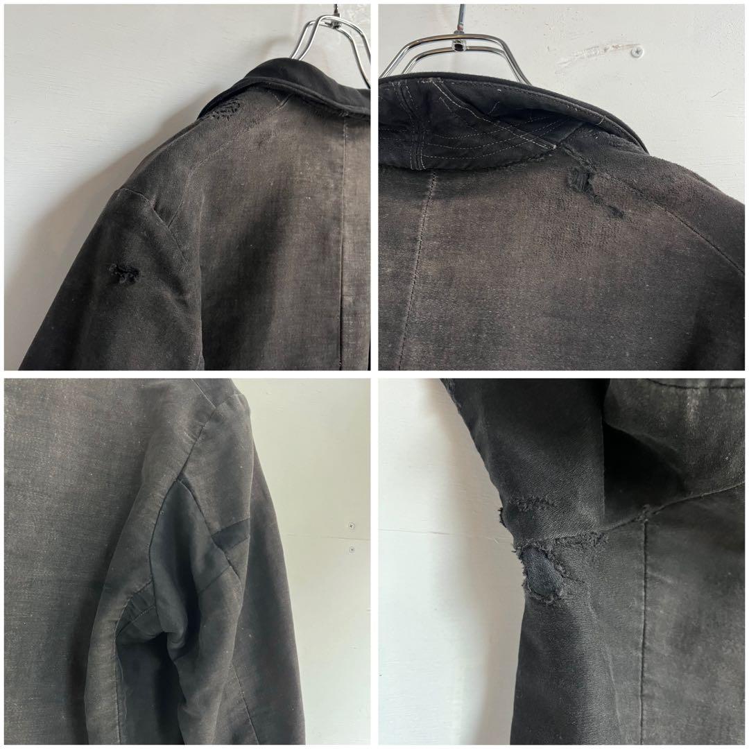 30s 40s フレンチ ブラックモールスキンジャケット テーラード 希少 襤褸