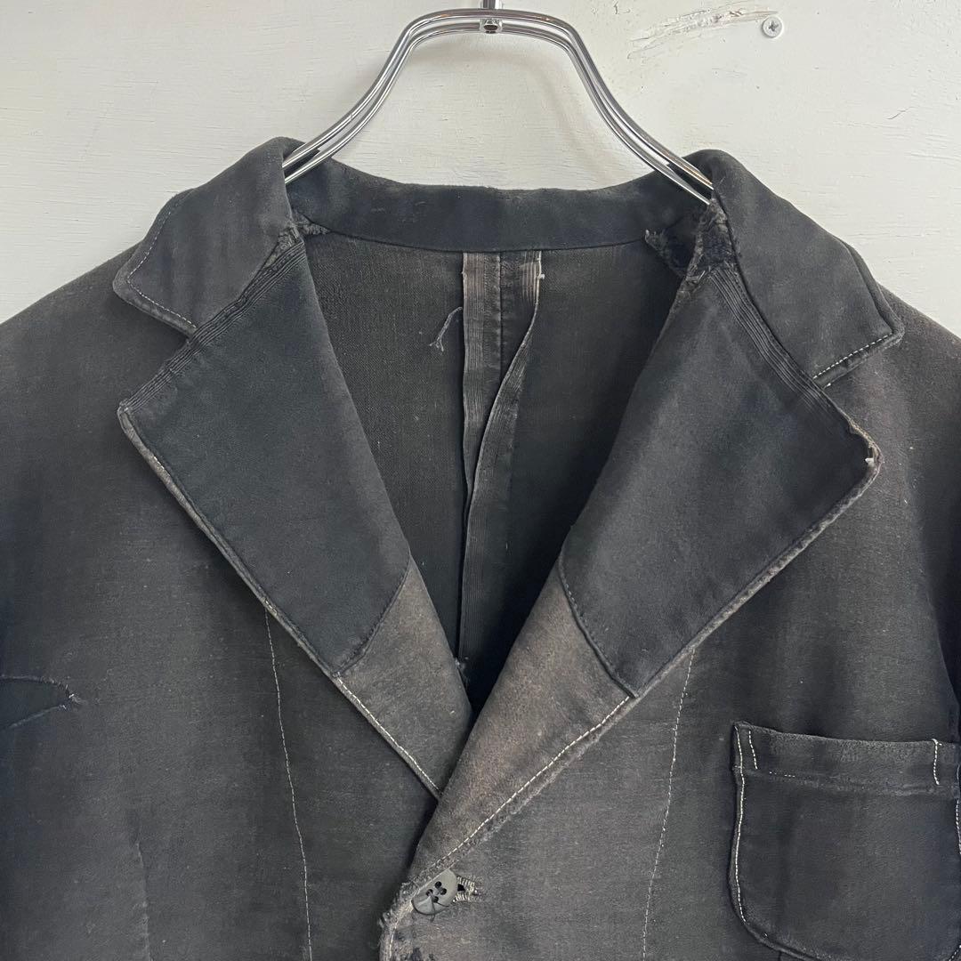 30s 40s フレンチ ブラックモールスキンジャケット テーラード 希少 襤褸