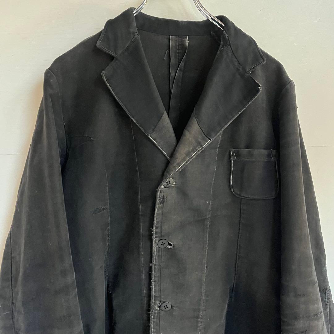 30s 40s フレンチ ブラックモールスキンジャケット テーラード 希少 襤褸