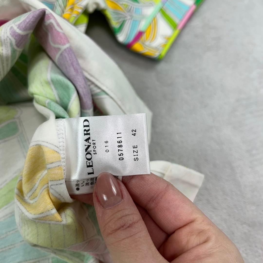 K801 新品未使用 L レオナール ロゴ刺繍 花柄 カットソー レディース