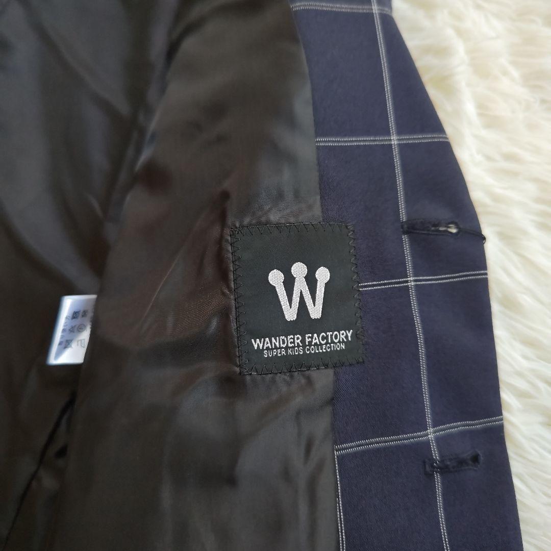 ワンダーファクトリー フォーマル スーツ 卒服 卒業式 ネイビー チェック 5点