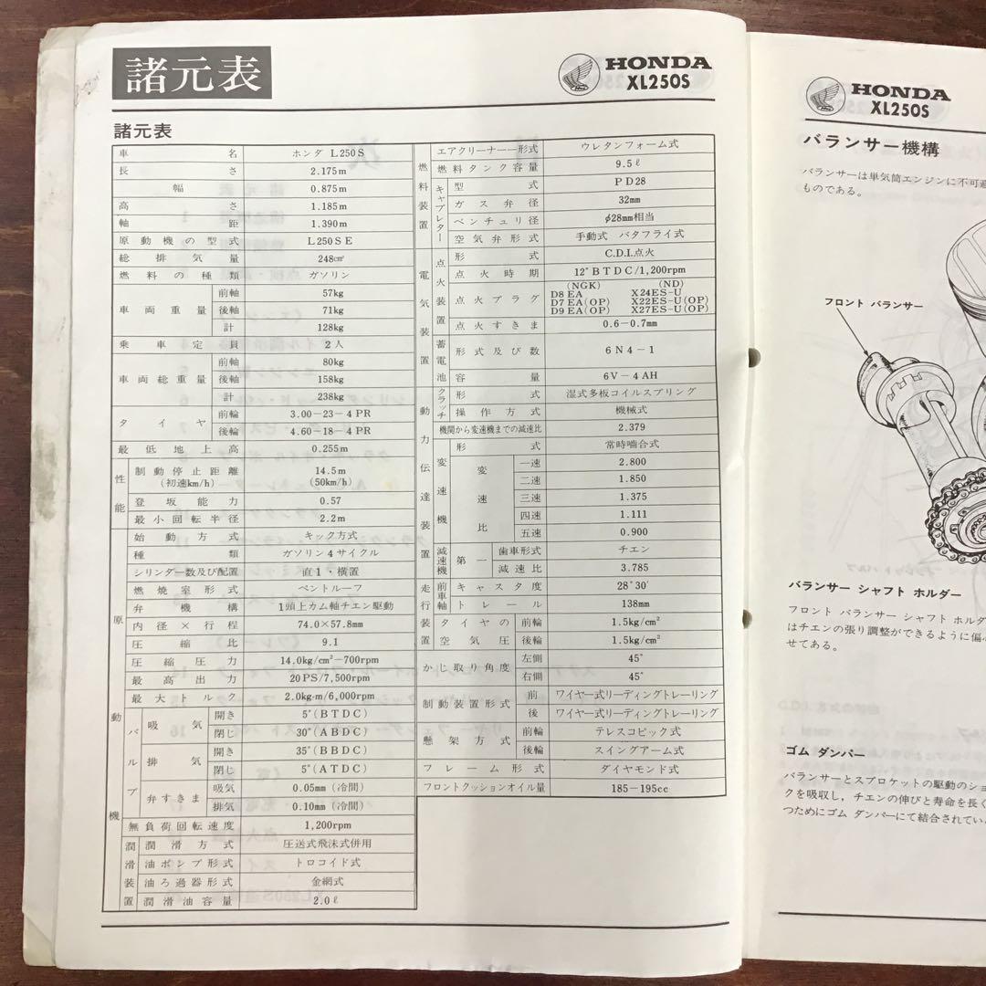 XL250S　（L250SE）　サービスマニュアル　ホンダ　純正品