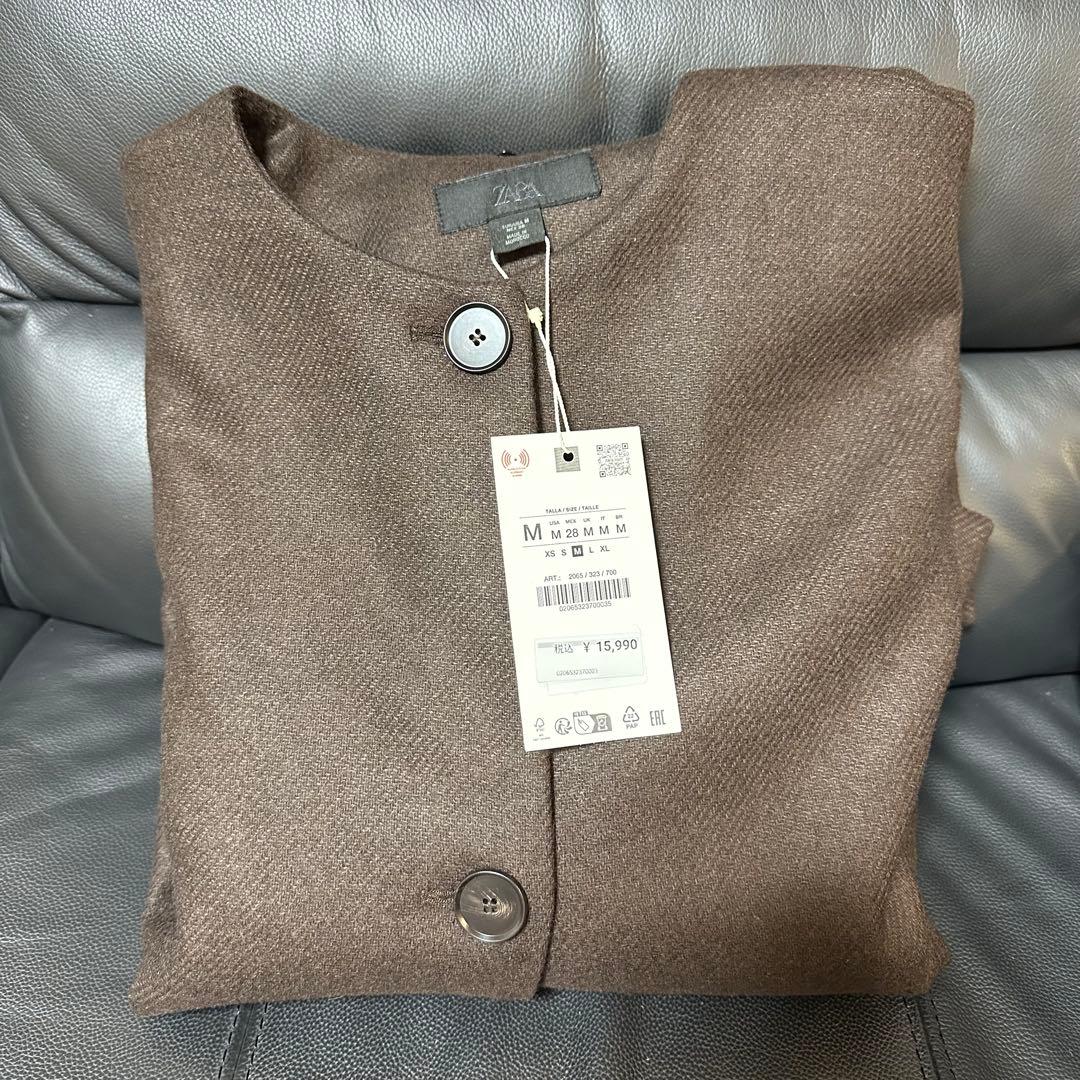 ZARA 今期 ウールショートスカーフコート ブラウン Mサイズ