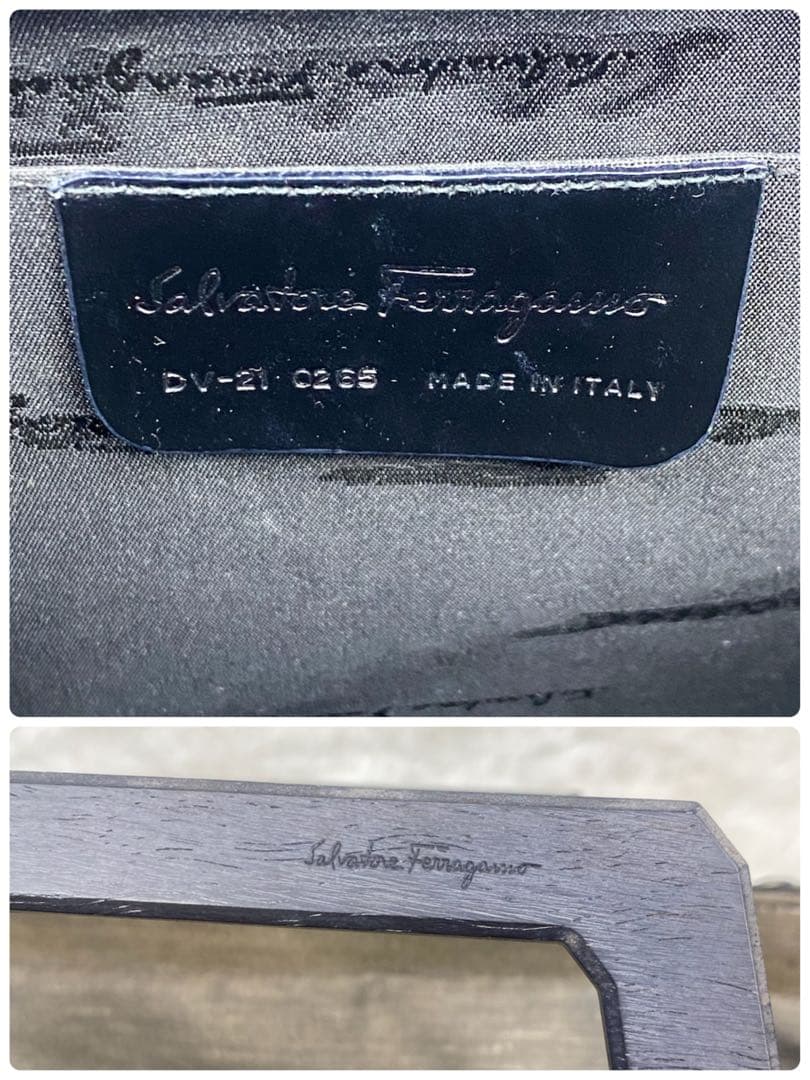 【希少✨良品】サルヴァトーレフェラガモ　ラタン　かごバッグ　巾着　黒　レザー　籐