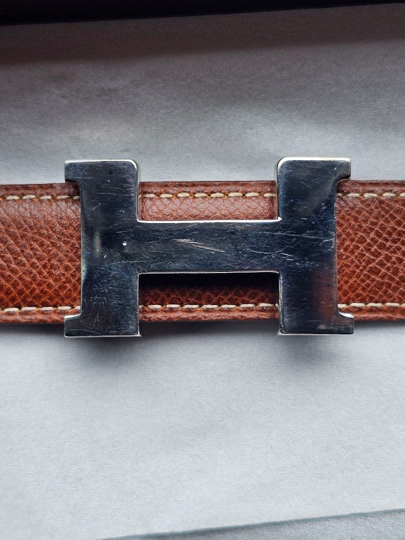 エルメス H型バックル リバーシブルレザーベルト 保存袋付き 87cm