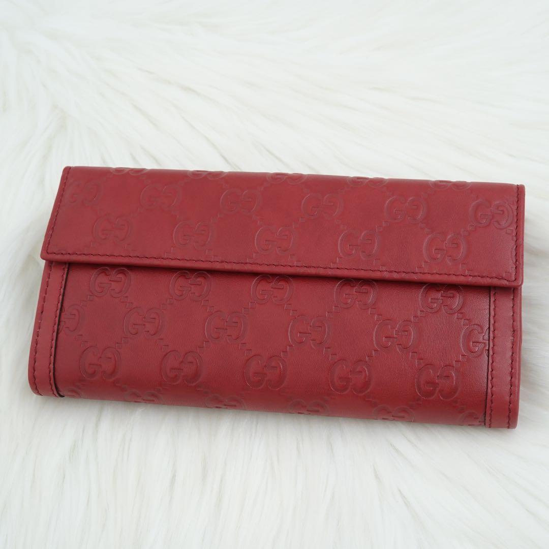 未使用品　箱付き　GUCCI グッチ　長財布　レザー　GG柄　シマ　レッド系