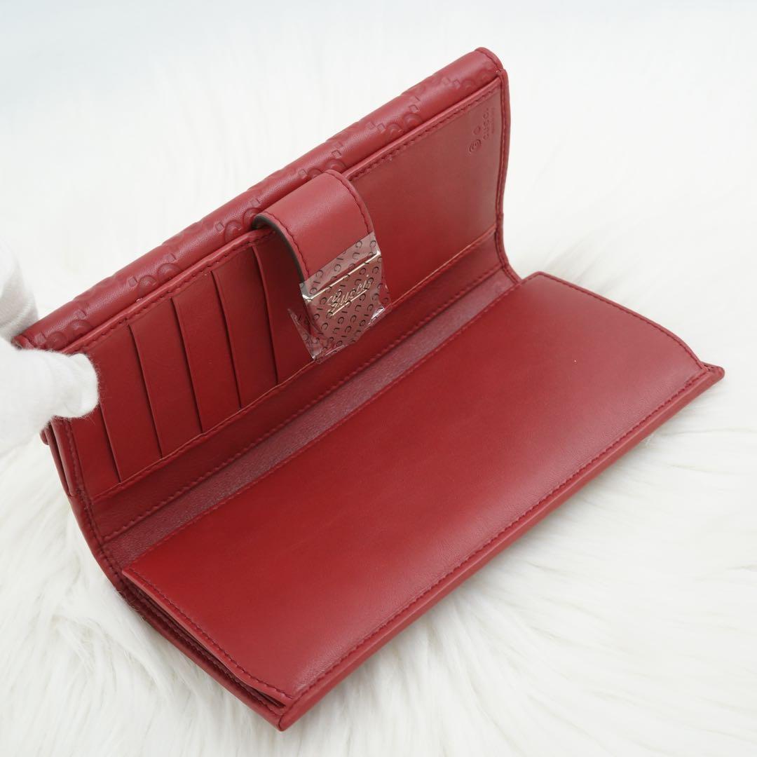 未使用品　箱付き　GUCCI グッチ　長財布　レザー　GG柄　シマ　レッド系