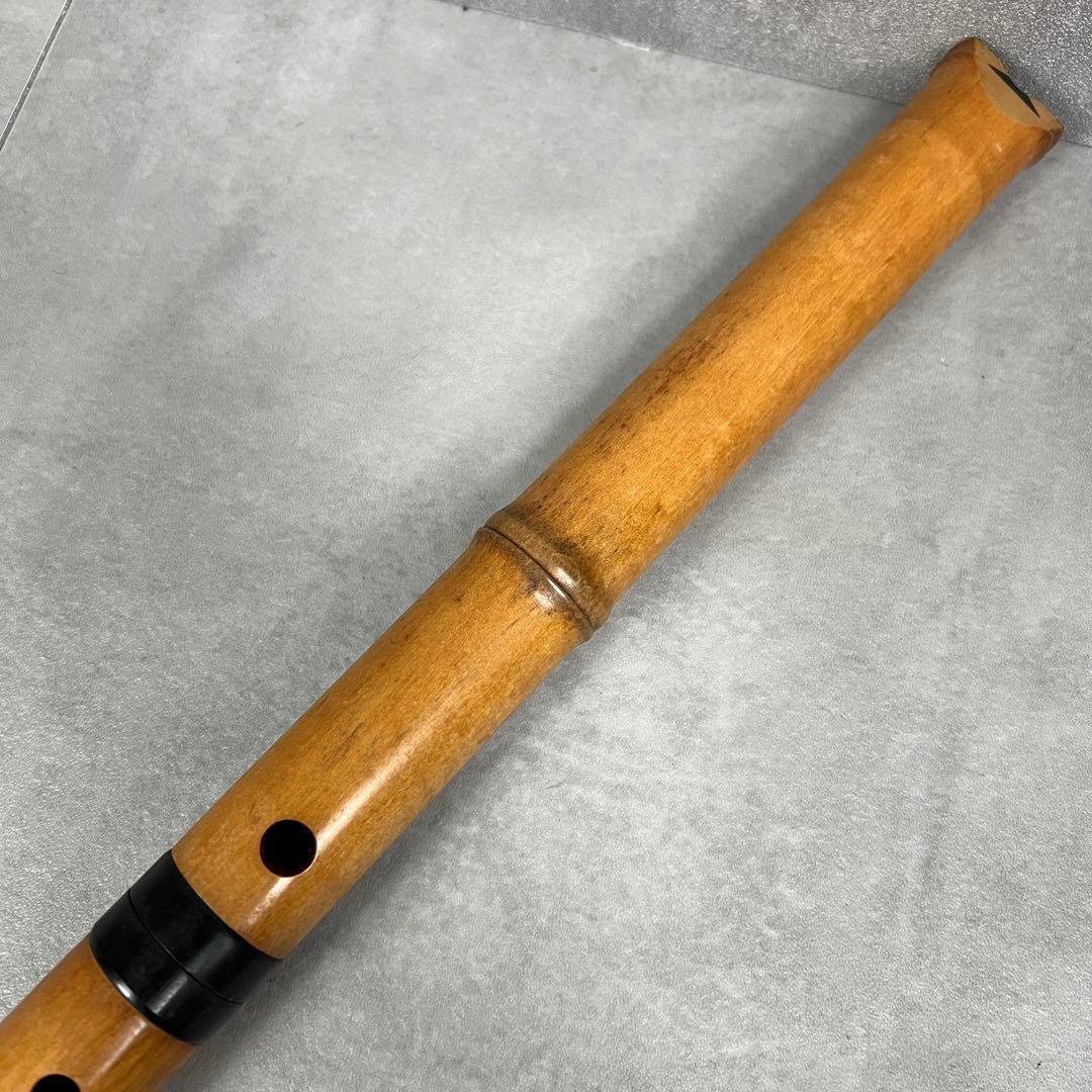 蝴蝶宝　尺八　琴古流　唄口バチ型　1尺8寸　木製　直管　節あり　印あり　現状品