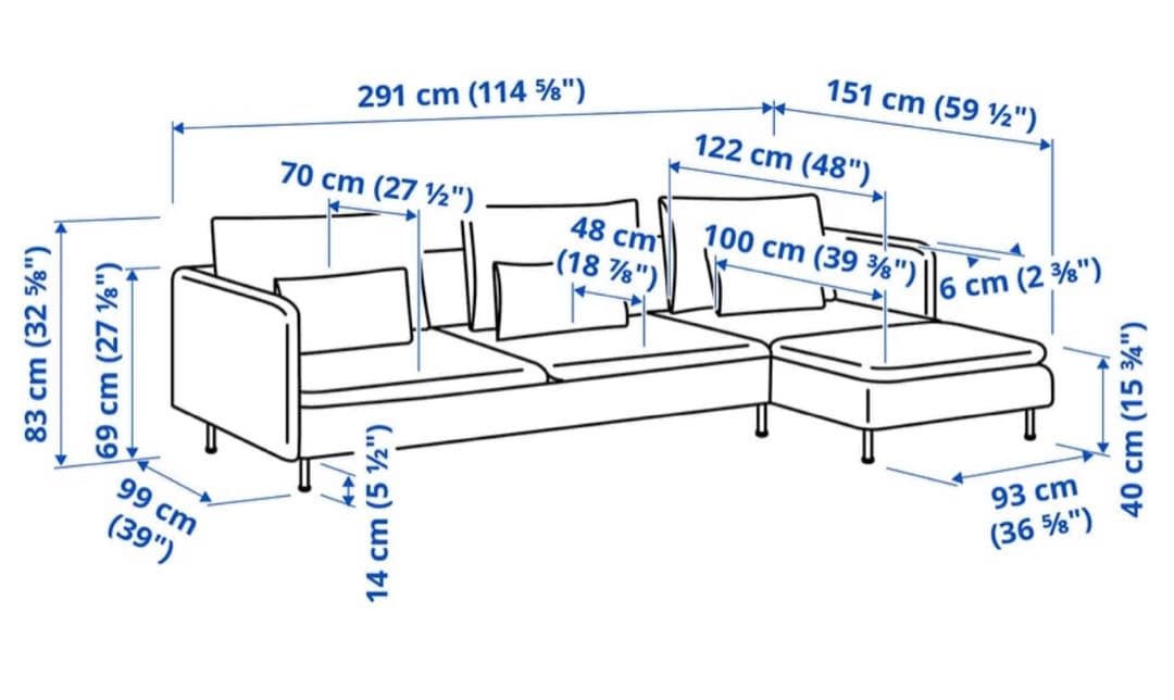【美品】IKEA ソーデルハムン 4人掛けソファ（3人掛け＋寝椅子）ダークグレー
