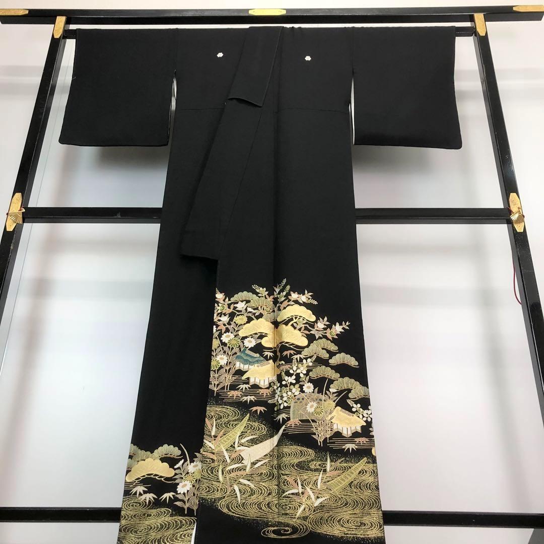 MK-1339 黒留袖 流水 船 松 花模様 金駒刺繍 金彩 トールサイズ
