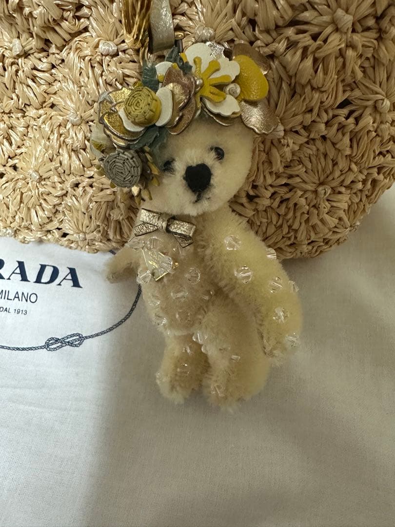 【PRADA】プラダカゴバッグ・ショルダー&タッセル付・プラダくまキーホルダー付