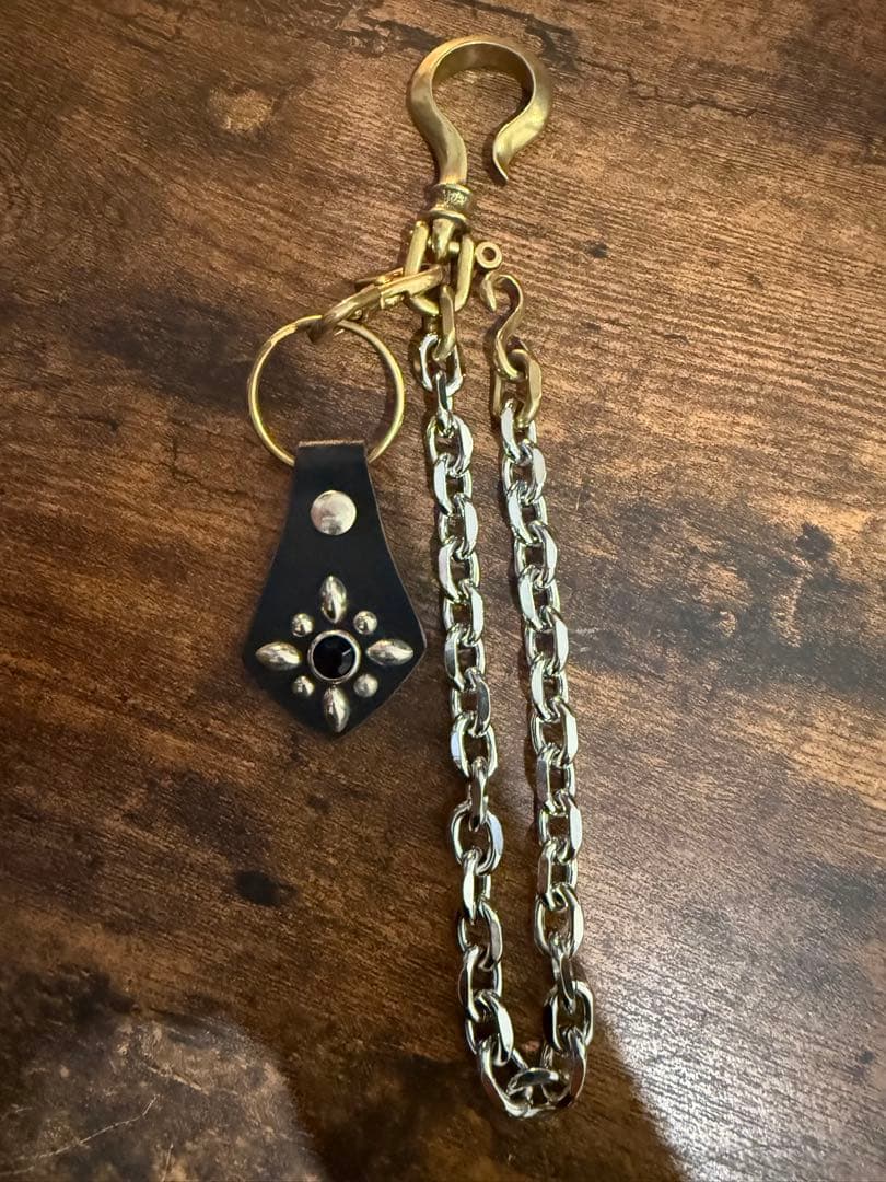 ウォレットチェーン スタッズキーリングセットコンビ39cm 真鍮　シルバー