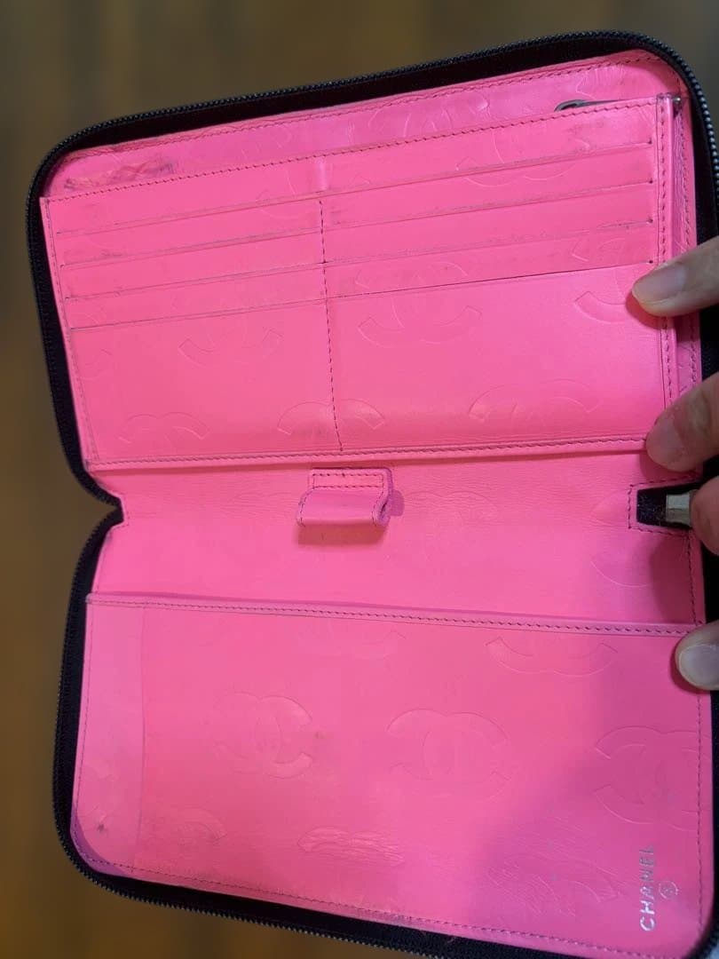 CHANEL ブラック キルティング 長財布　カンボンライン