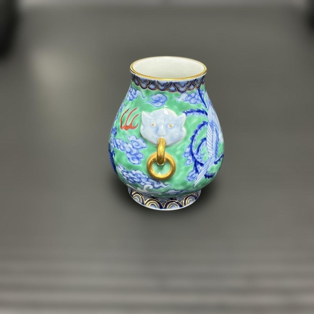 深川製磁　有田焼　鬼面龍朱雀文花瓶　未使用　花入※宮内庁御用達