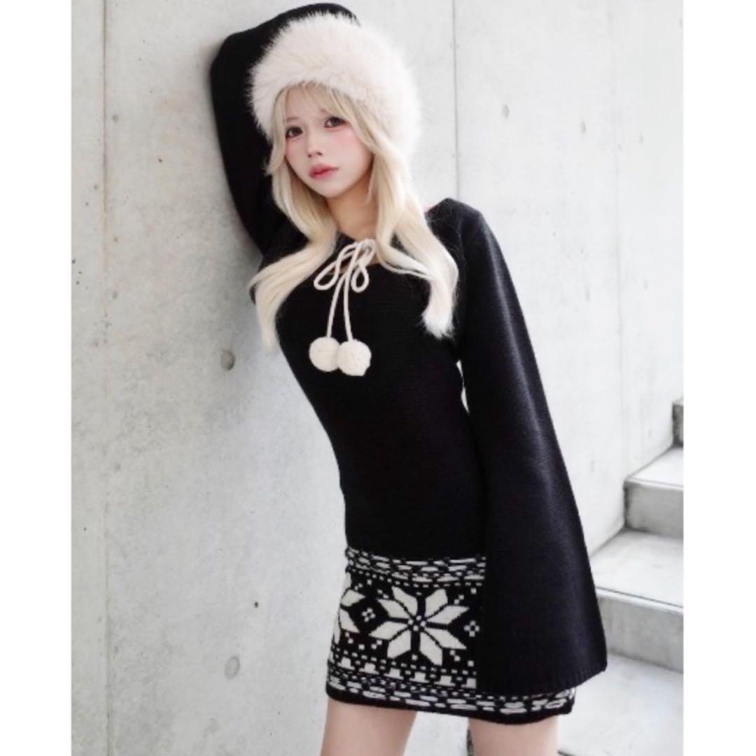 新品未開封　ダーリッチ　ノルディックパネルニットミニワンピース　FREE