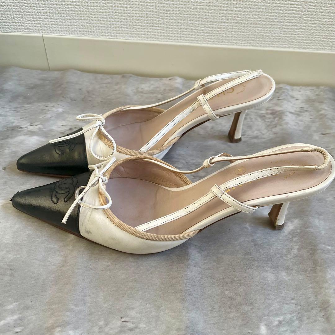 箱あり CHANEL ミュール リボン パンプス バックスリング ココマーク