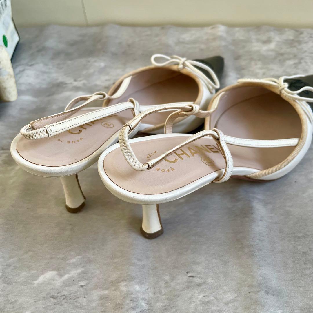 箱あり CHANEL ミュール リボン パンプス バックスリング ココマーク