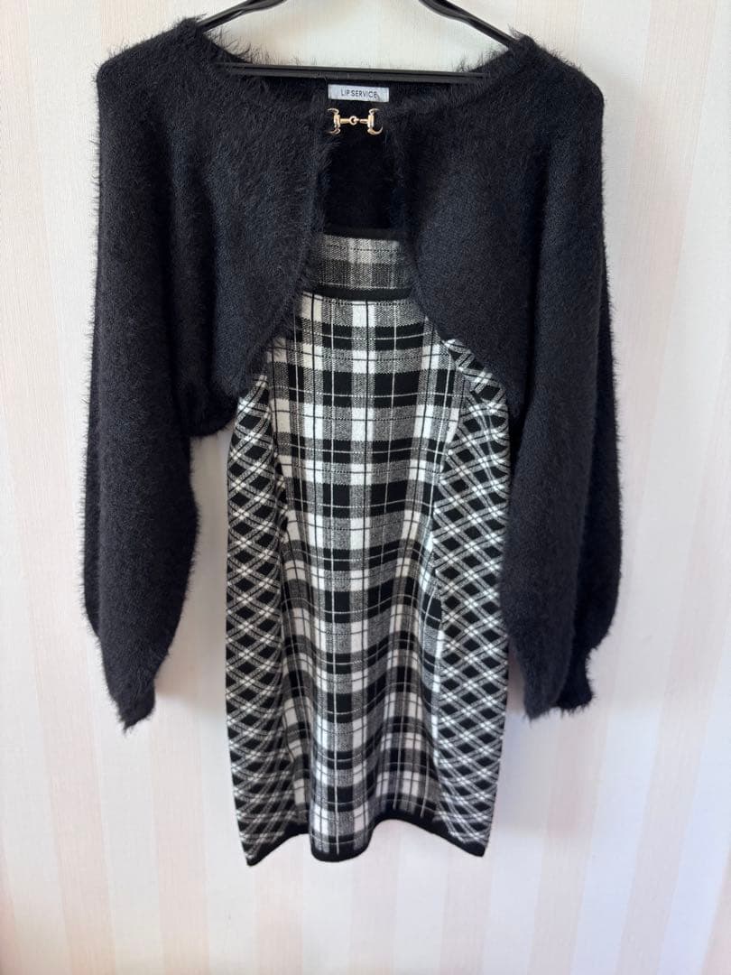 LIP SERVICE フェザー チェック アンサンブル ワンピース ブラック