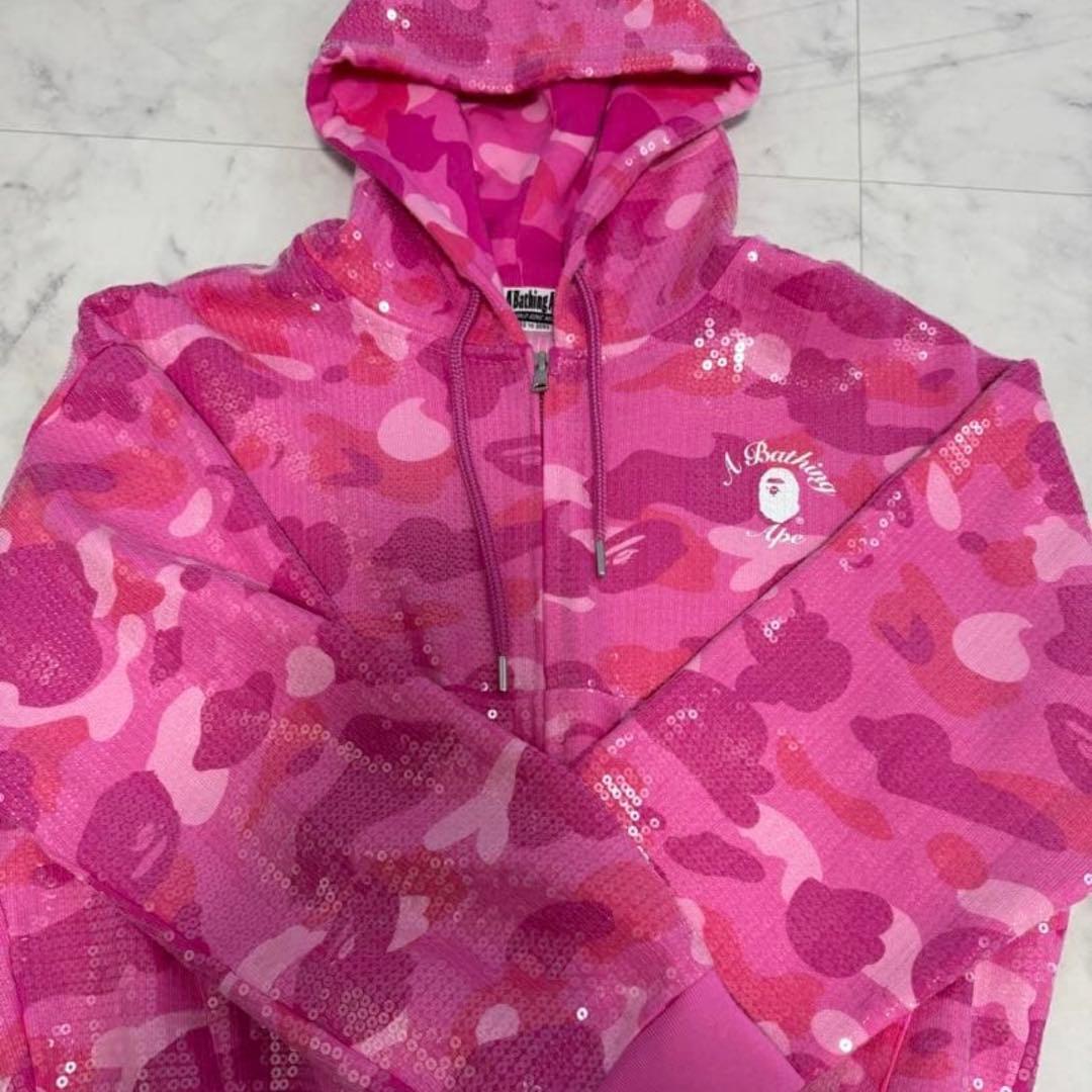 トップス APE HEAD SEQUIN CROPPEDFULL ZIP HOODIE