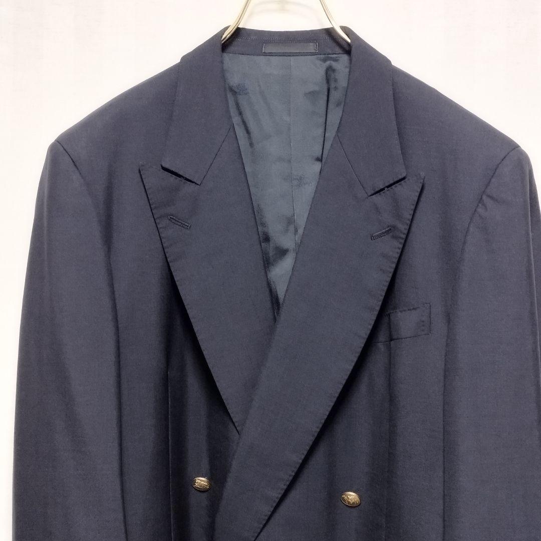 バーバリー ウールモヘア ロゴボタン 紺ブレ金ボタンダブル テーラードジャケット
