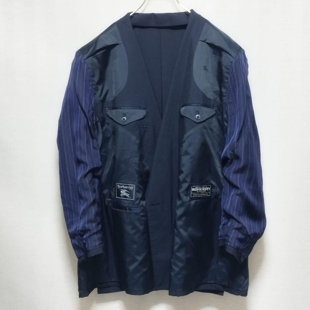 バーバリー ウールモヘア ロゴボタン 紺ブレ金ボタンダブル テーラードジャケット