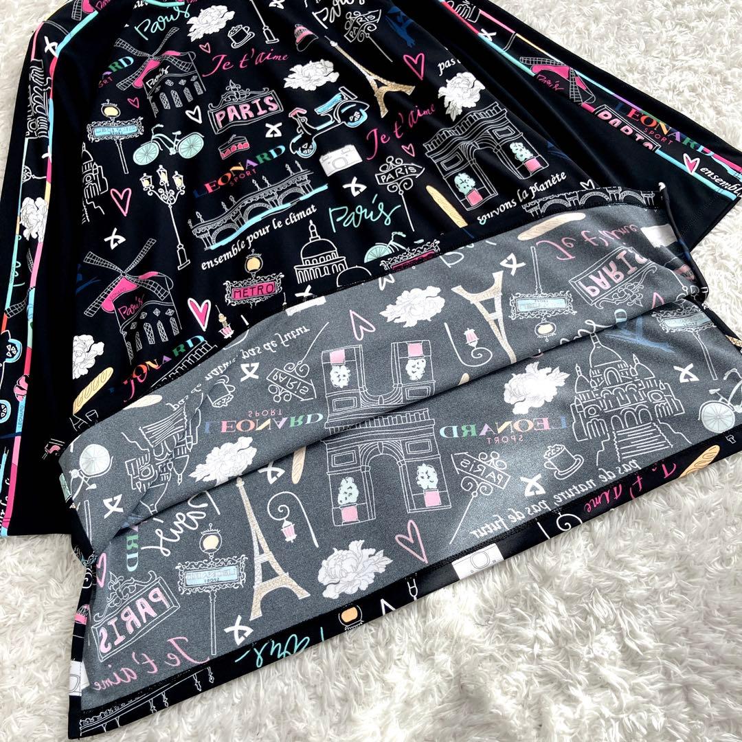 未使用級✨レオナール チュニック トリム パリ柄 花 ハイネック 黒 42