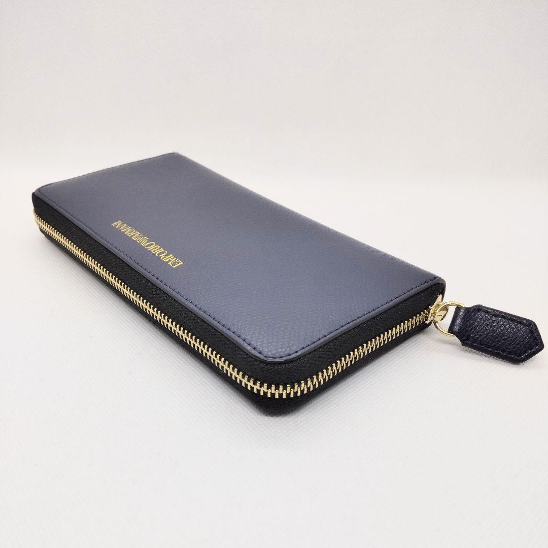EMPORIO ARMANI ラウンドジップ 長財布 ネイビー