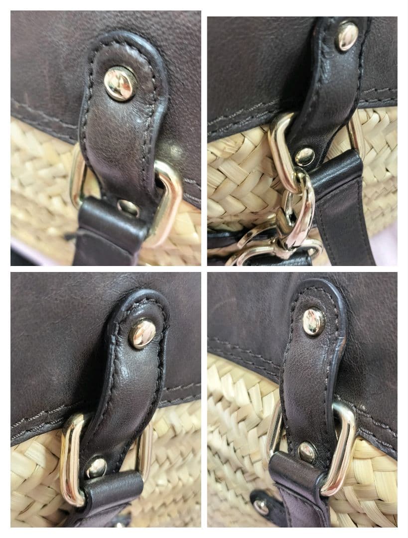 美品 JIMMY CHOO ストロー レザー トートバッグ かごバッグ 舟形