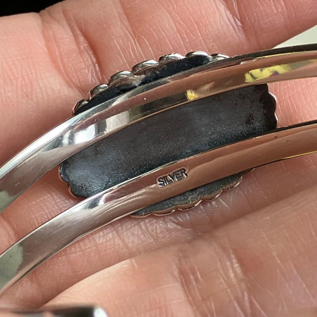 シルバー925 天然石ターコイズ　バングル（腕周り小さめ）ナバホ族