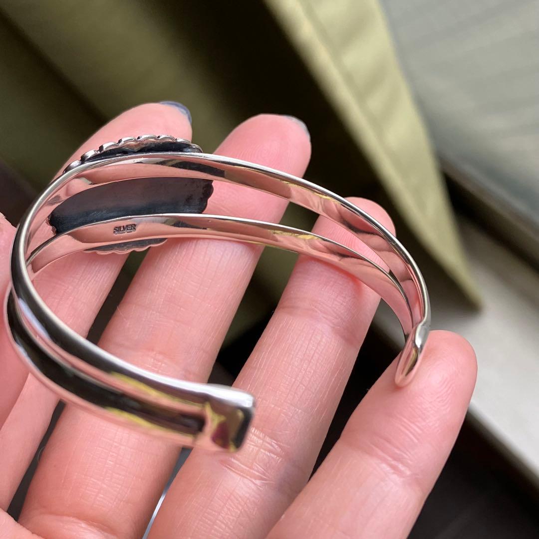 シルバー925 天然石ターコイズ　バングル（腕周り小さめ）ナバホ族