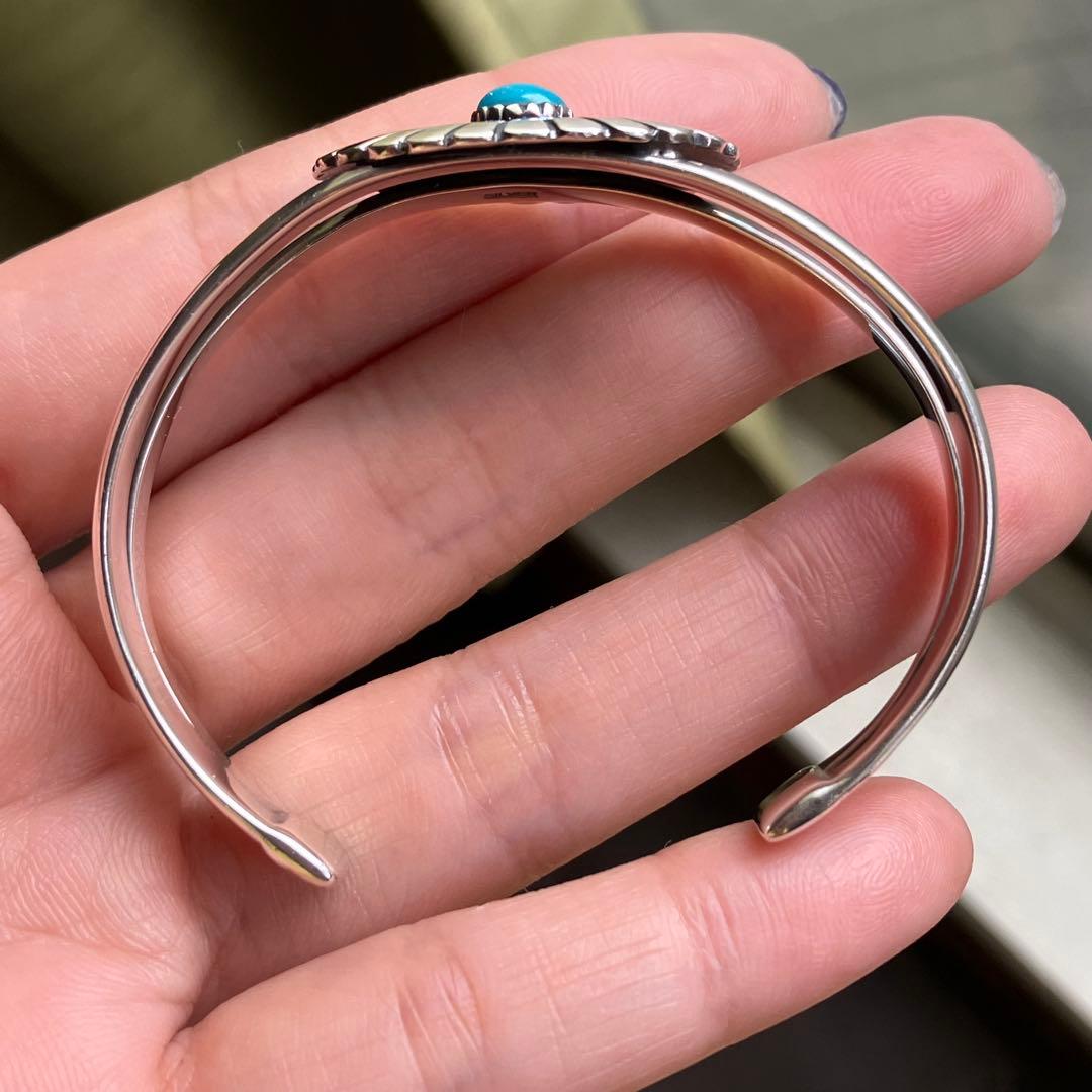 シルバー925 天然石ターコイズ　バングル（腕周り小さめ）ナバホ族