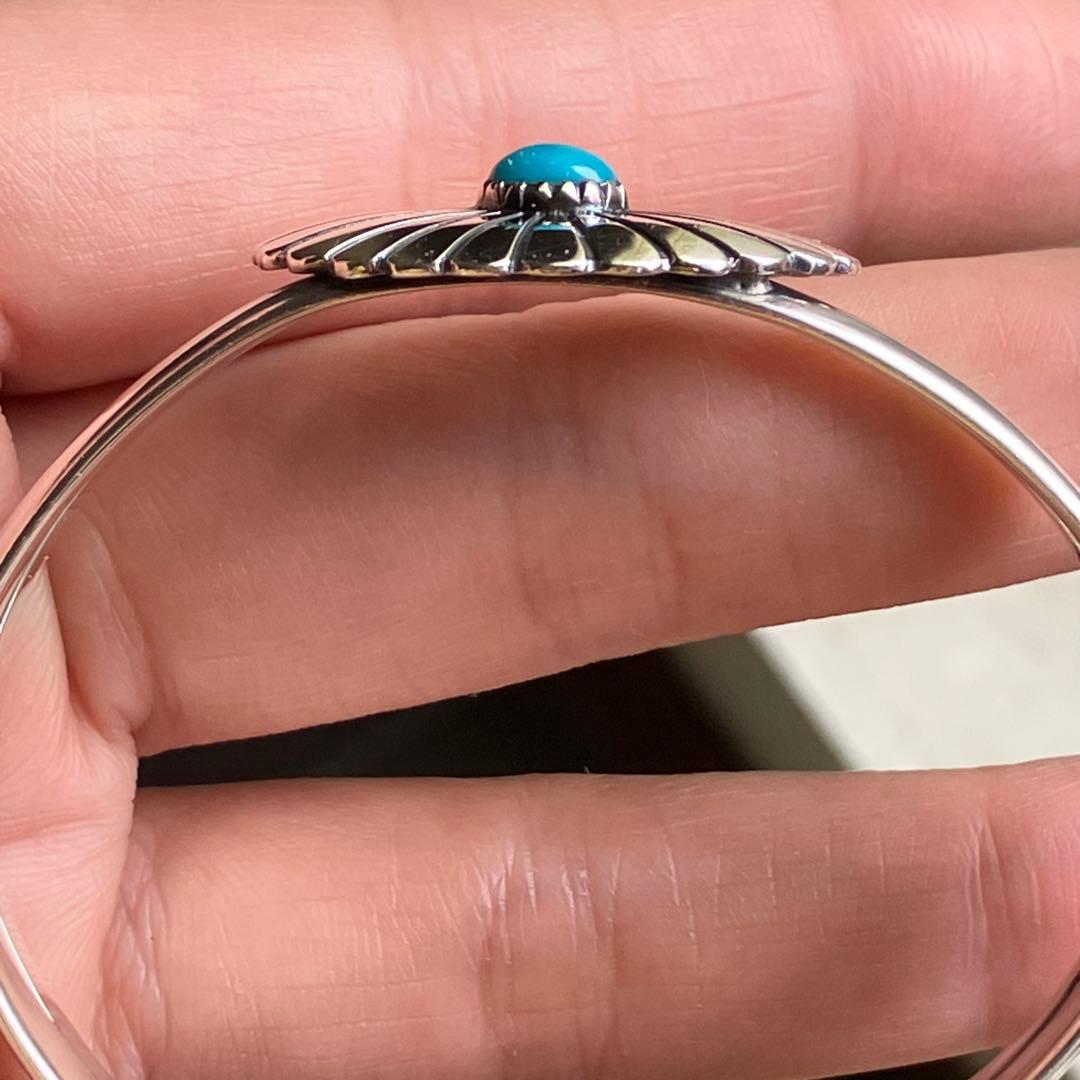 シルバー925 天然石ターコイズ　バングル（腕周り小さめ）ナバホ族