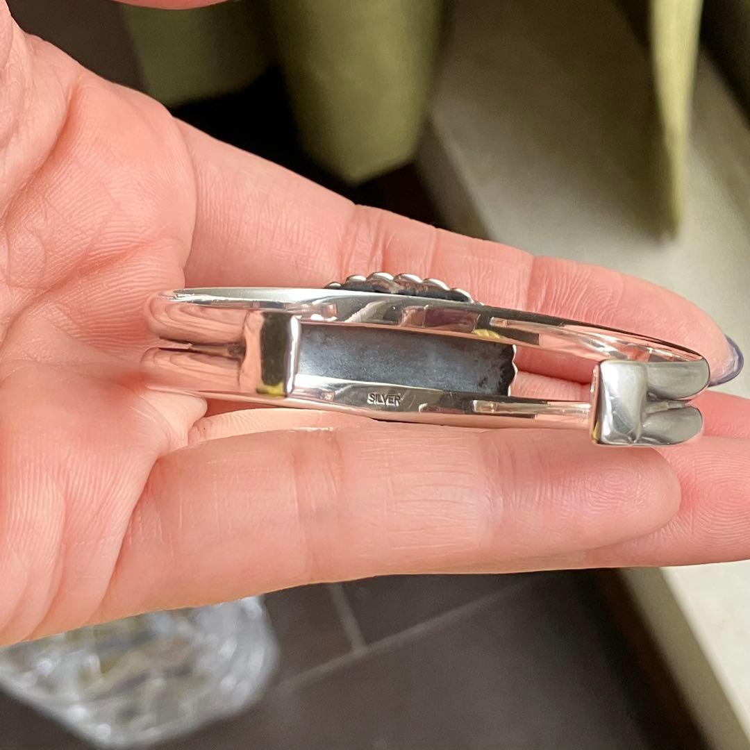 シルバー925 天然石ターコイズ　バングル（腕周り小さめ）ナバホ族