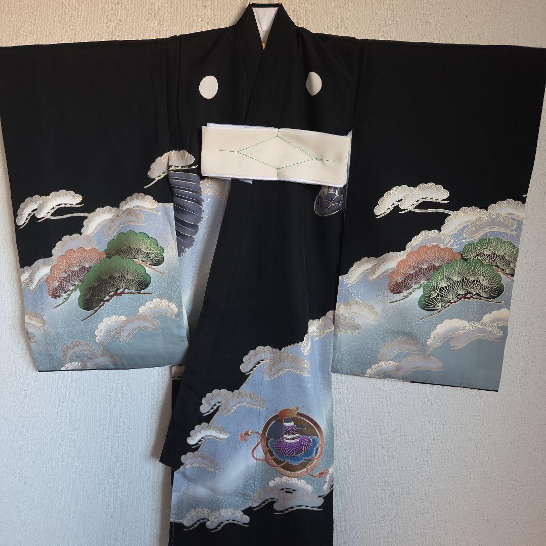 1-9　　 正絹　男の子お祝い着物　長襦袢付き　産着　七五三　未使用