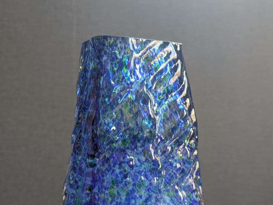 岩田工芸硝子 シーブルー ガラス造形 花瓶 生け花 草月流