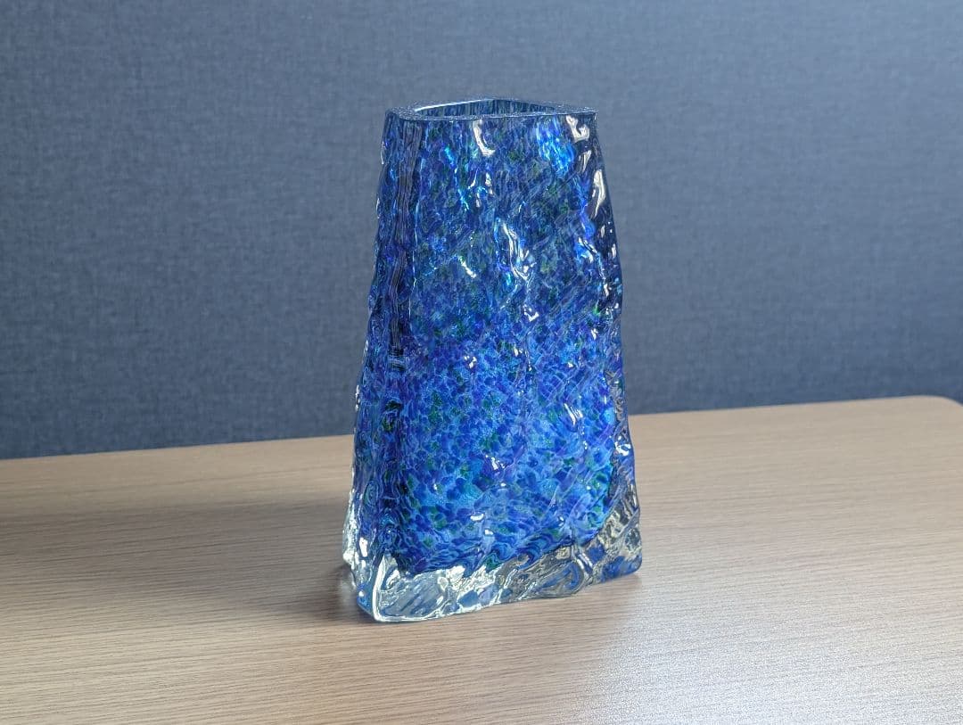 岩田工芸硝子 シーブルー ガラス造形 花瓶 生け花 草月流
