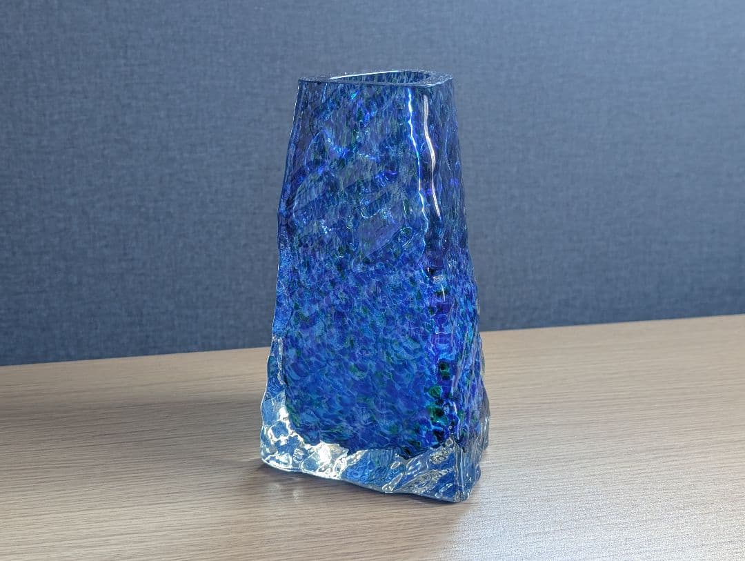 岩田工芸硝子 シーブルー ガラス造形 花瓶 生け花 草月流