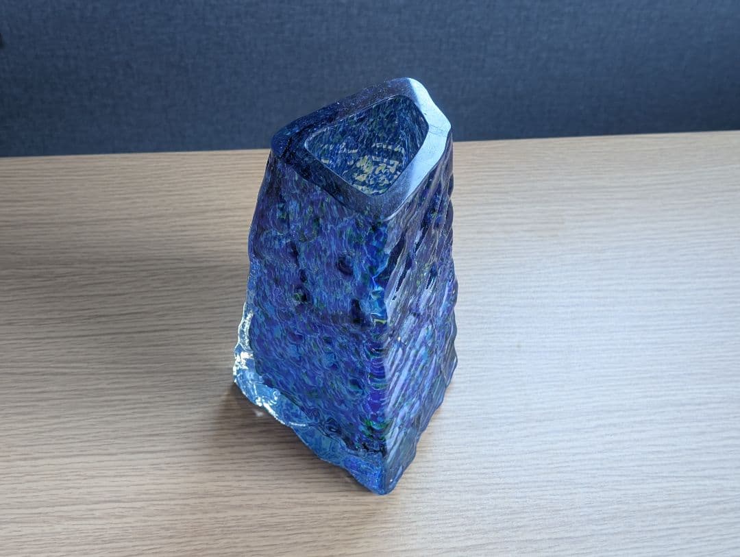 岩田工芸硝子 シーブルー ガラス造形 花瓶 生け花 草月流