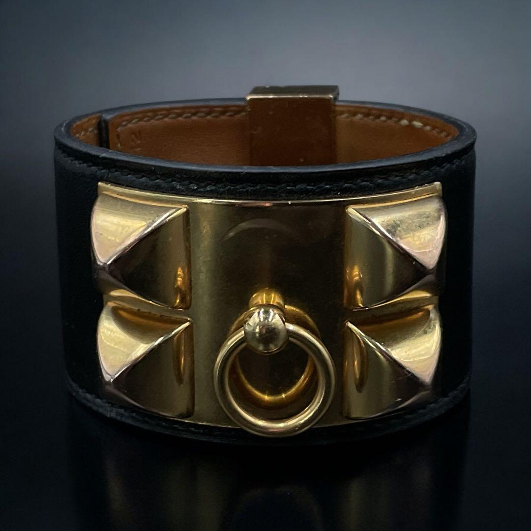 鑑定済み　エルメス コリエドシアン ブレスレット バングル レザー　ブラック