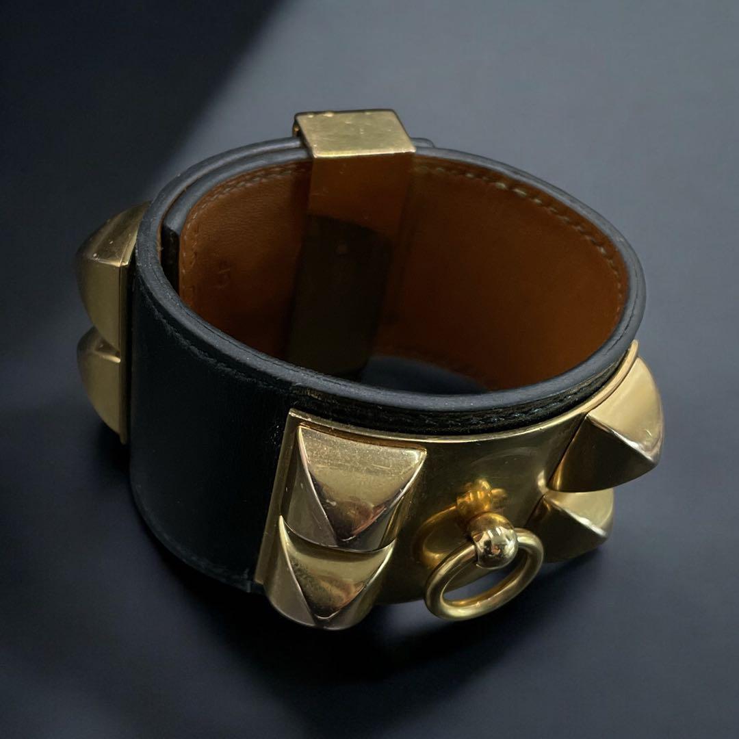 鑑定済み　エルメス コリエドシアン ブレスレット バングル レザー　ブラック