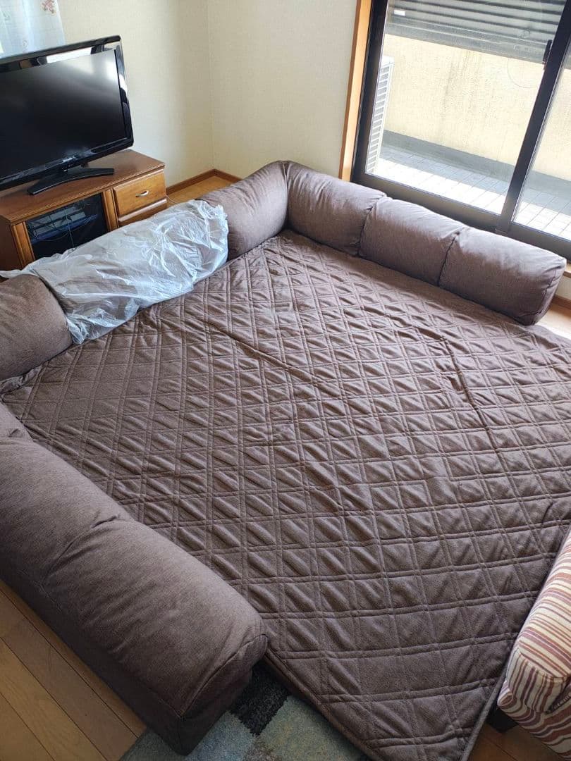 〈ベルメゾン〉ラグが洗えるコーナーローソファー 大 フルセット