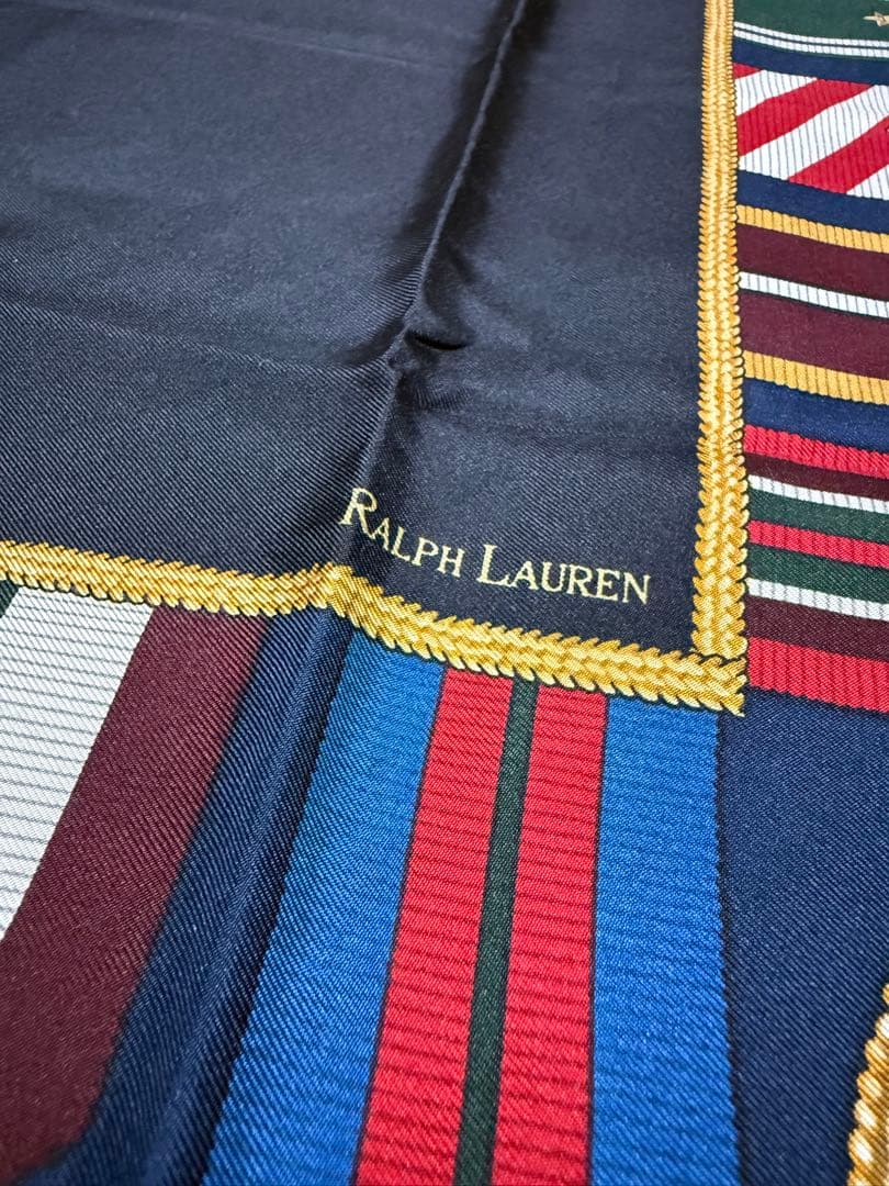 Ralph Lauren／大判スカーフ／メダルプリント／ネイビー／マルチカラー