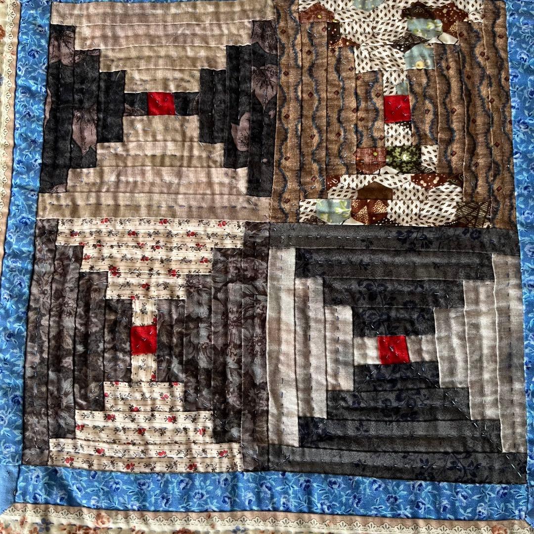 【講師作品】パッチワークキルト ベッドカバー マルチカバー ログキャビン